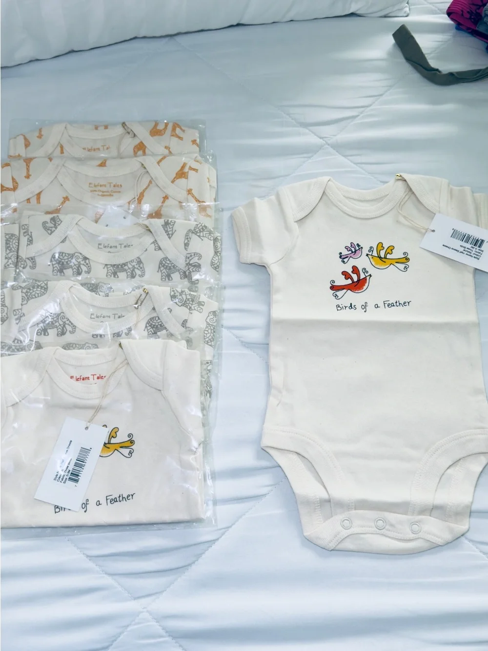 L'ovedbaby Cream Pajama Sets with Mustard Giraffe & Gray Elephant Prints